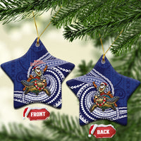 Samoa Christmas Ceramic Ornament Santa Riding Sea Turtle DT05 Star Navy - Polynesian Pride