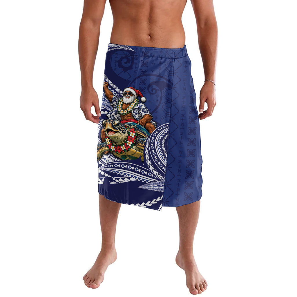 Samoa Christmas Lavalava Santa Riding Sea Turtle DT05 Navy - Polynesian Pride