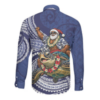 Samoa Christmas Long Sleeve Button Shirt Santa Riding Sea Turtle DT05 - Polynesian Pride