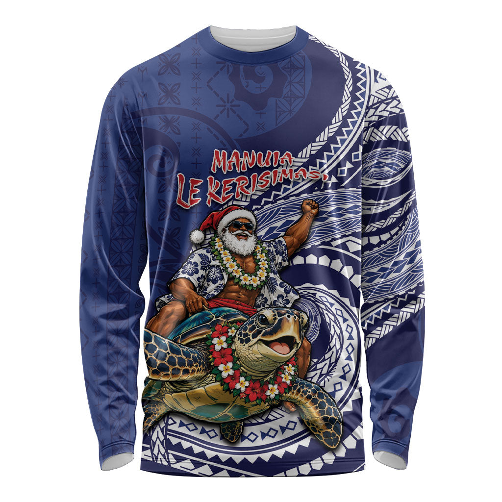 Samoa Christmas Long Sleeve Shirt Santa Riding Sea Turtle