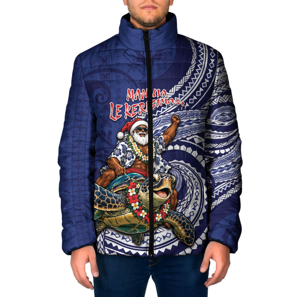 Samoa Christmas Padded Jacket Santa Riding Sea Turtle DT05 Men Navy - Polynesian Pride
