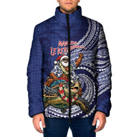 Samoa Christmas Padded Jacket Santa Riding Sea Turtle DT05 Men Navy - Polynesian Pride