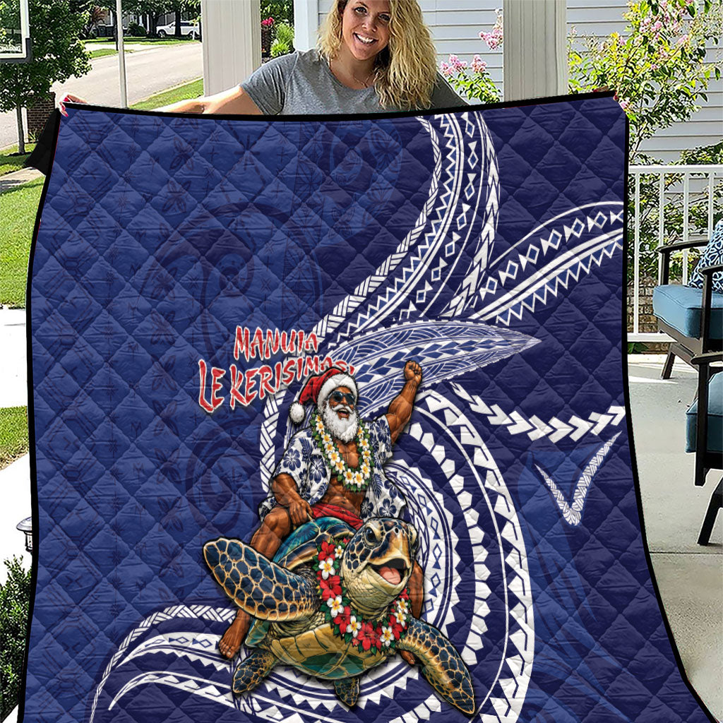 Samoa Christmas Quilt Santa Riding Sea Turtle DT05 Navy - Polynesian Pride