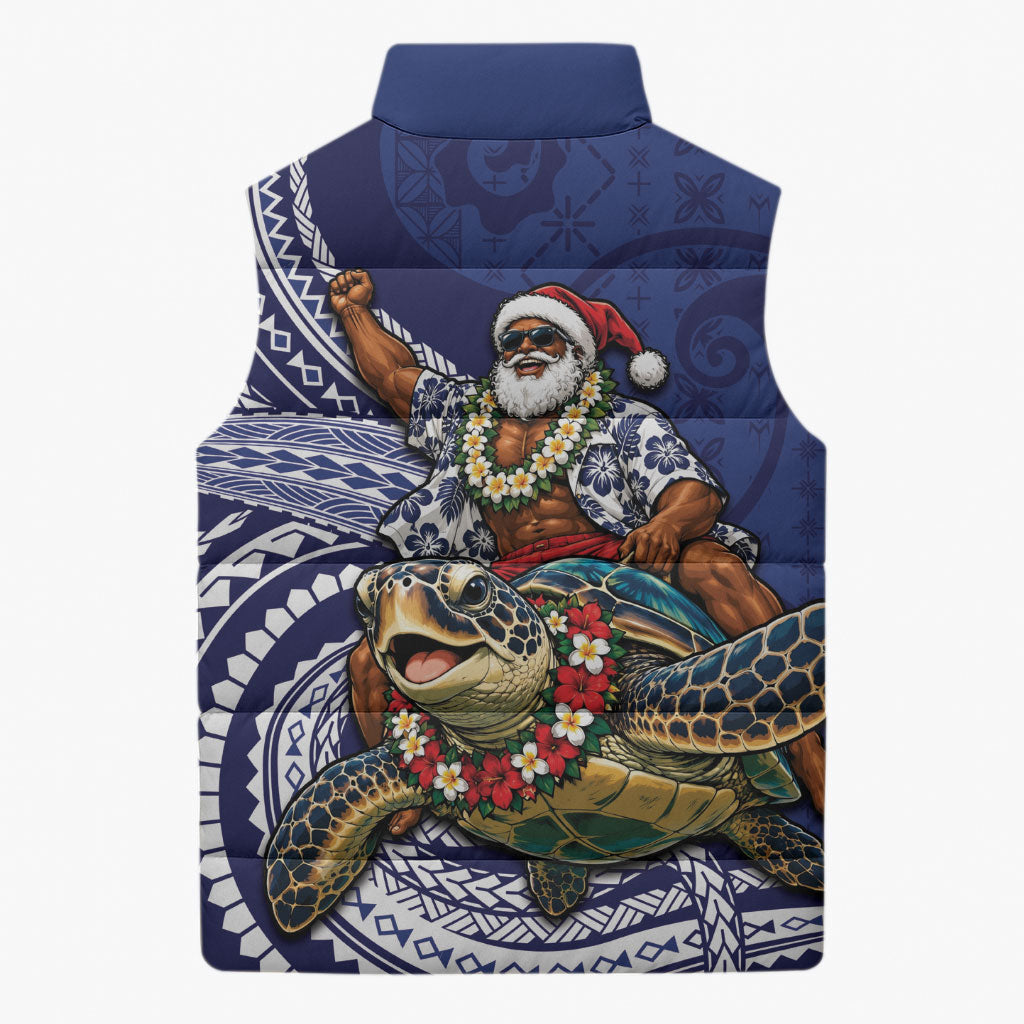 Samoa Christmas Sleeveless Puffer Jacket Santa Riding Sea Turtle DT05 - Polynesian Pride