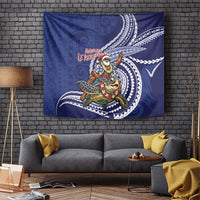 Samoa Christmas Tapestry Santa Riding Sea Turtle DT05 Navy - Polynesian Pride