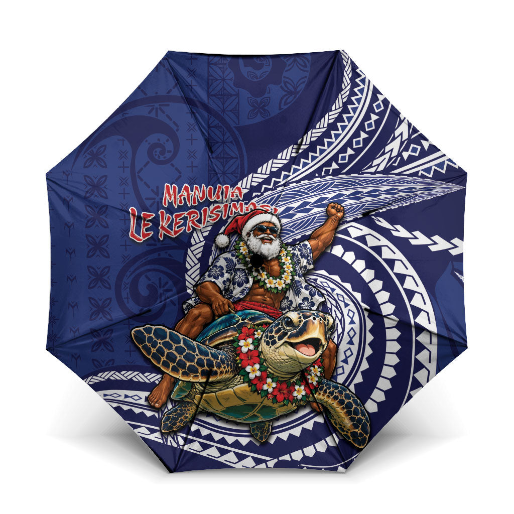 Samoa Christmas Umbrella Santa Riding Sea Turtle DT05 One Size Folded 11.42 inch Opened Diameter 37.4 inch Navy - Polynesian Pride