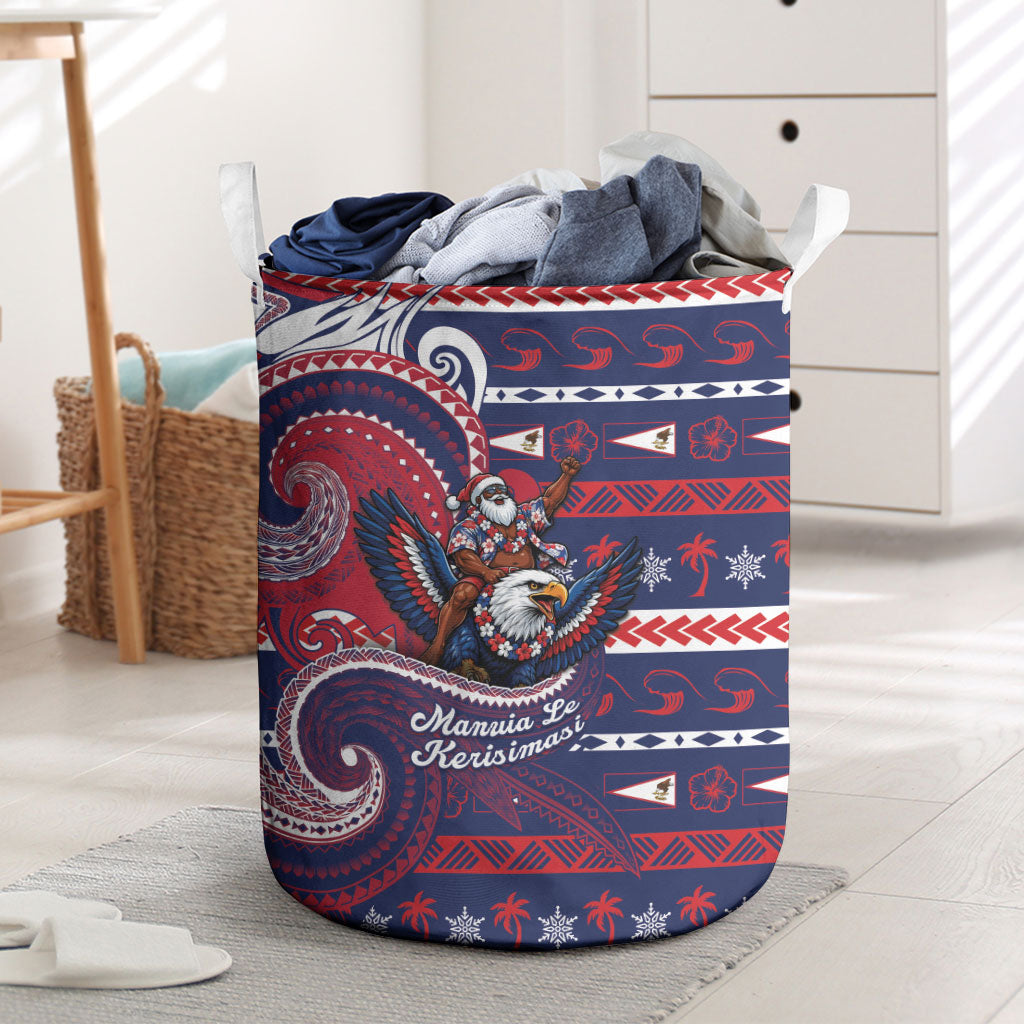 American Samoa Christmas Laundry Basket Santa Riding Bald Eagle