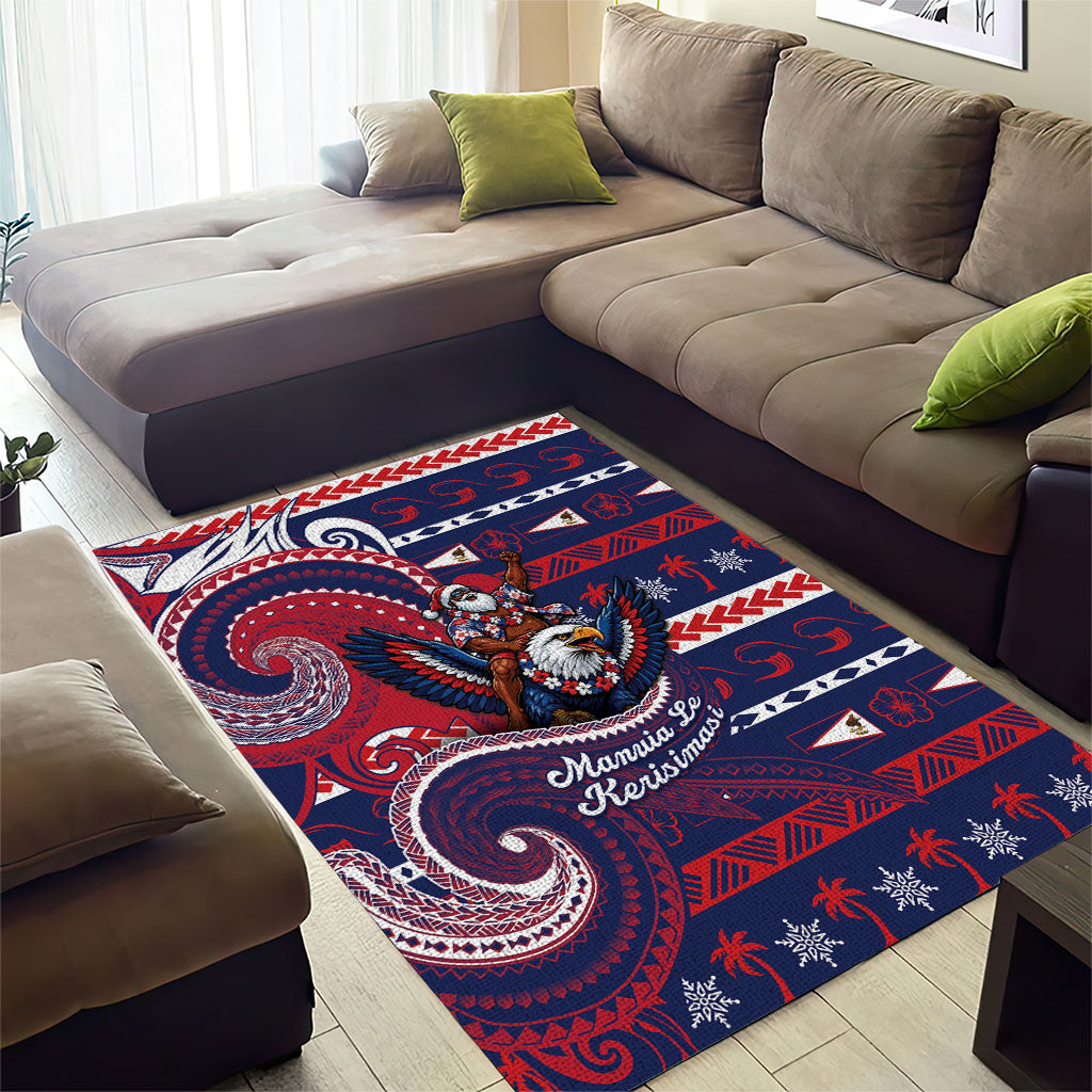 American Samoa Christmas Area Rug Santa Riding Bald Eagle DT05 - Polynesian Pride