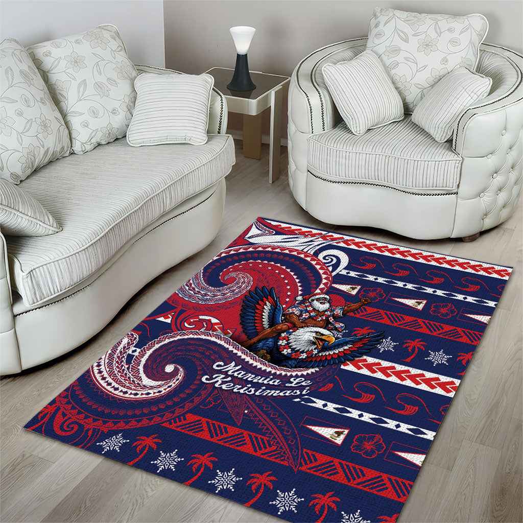 American Samoa Christmas Area Rug Santa Riding Bald Eagle DT05 - Polynesian Pride
