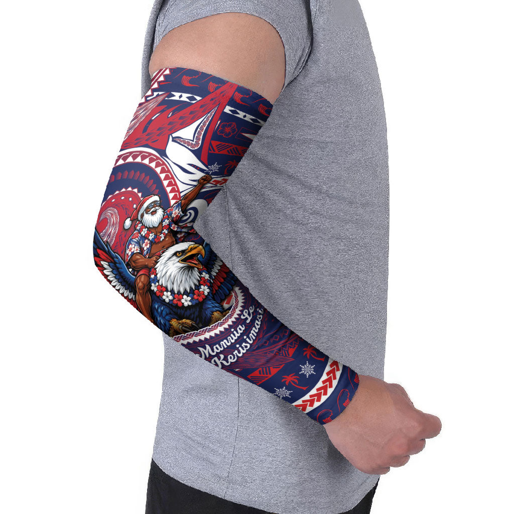 American Samoa Christmas Arm Sleeves Santa Riding Bald Eagle DT05 - Polynesian Pride