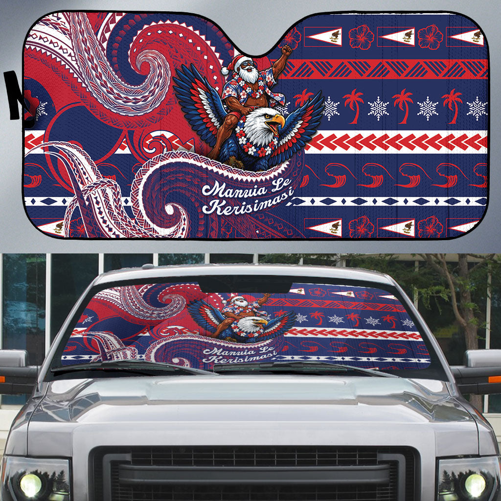 American Samoa Christmas Auto Sun Shade Santa Riding Bald Eagle DT05 Navy - Polynesian Pride