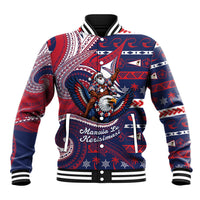 American Samoa Christmas Baseball Jacket Santa Riding Bald Eagle DT05 Unisex Navy - Polynesian Pride