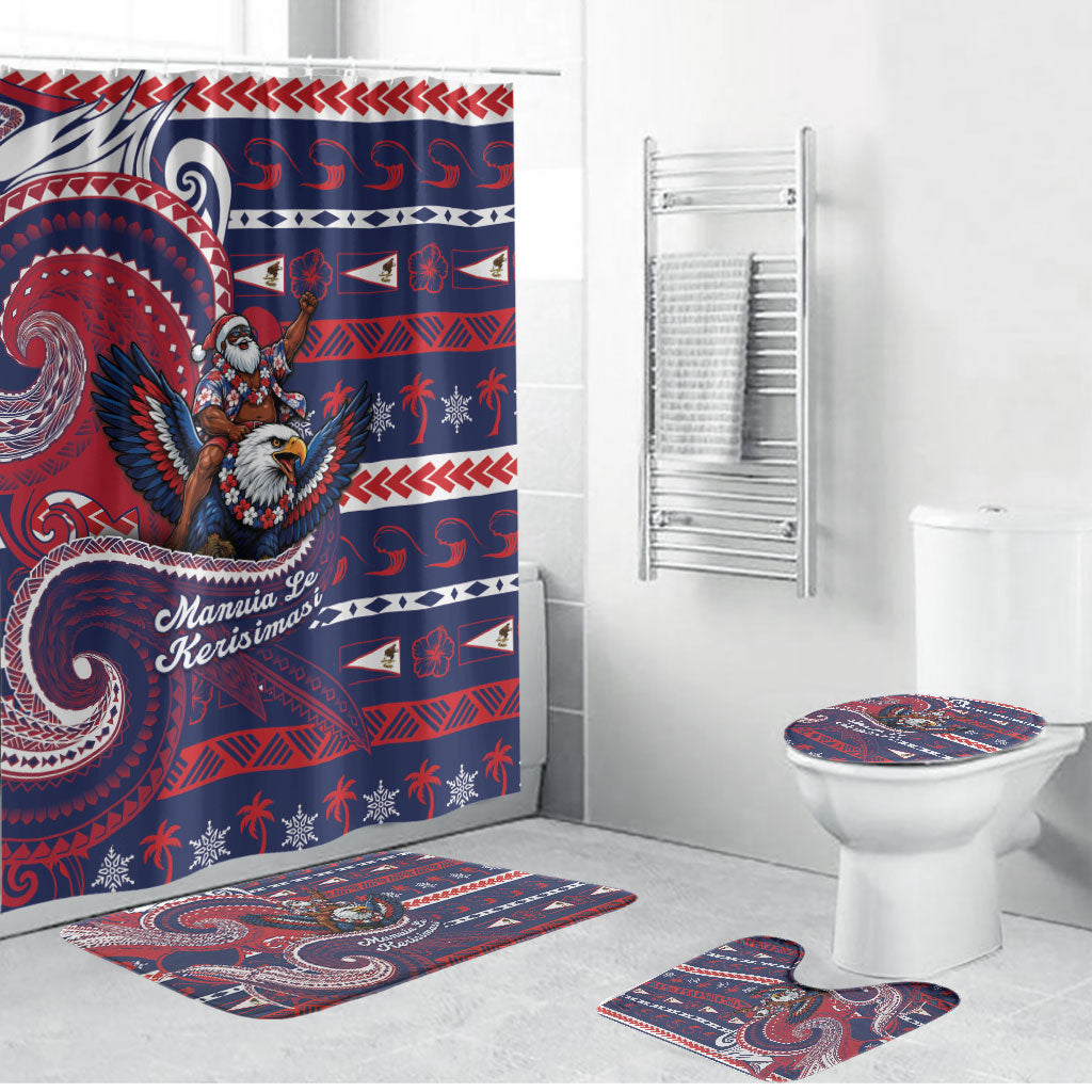 American Samoa Christmas Bathroom Set Santa Riding Bald Eagle