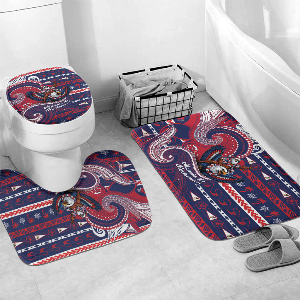 American Samoa Christmas Bathroom Set Santa Riding Bald Eagle DT05 Mat Set Only (3 pcs) One Size Navy - Polynesian Pride