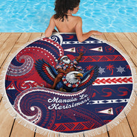 American Samoa Christmas Beach Blanket Santa Riding Bald Eagle DT05 - Polynesian Pride