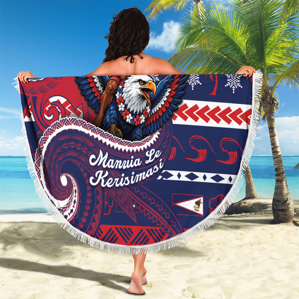 American Samoa Christmas Beach Blanket Santa Riding Bald Eagle DT05 - Polynesian Pride