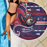 American Samoa Christmas Beach Blanket Santa Riding Bald Eagle DT05 - Polynesian Pride