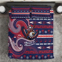 American Samoa Christmas Bedding Set Santa Riding Bald Eagle DT05 Navy - Polynesian Pride