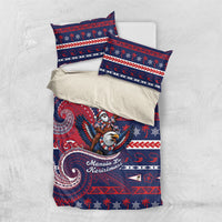 American Samoa Christmas Bedding Set Santa Riding Bald Eagle DT05 US Twin 172cm x 218cm Navy - Polynesian Pride