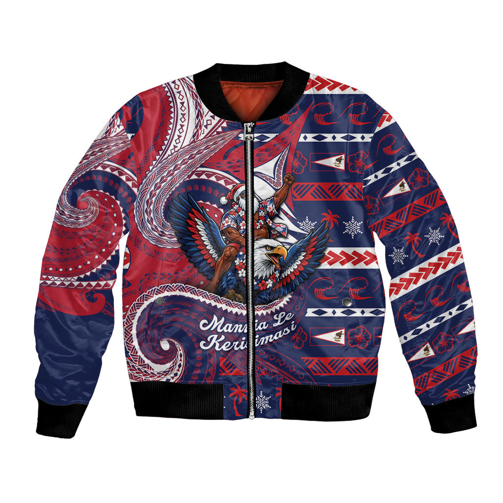 American Samoa Christmas Bomber Jacket Santa Riding Bald Eagle DT05 Unisex Navy - Polynesian Pride
