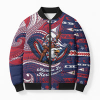 American Samoa Christmas Bomber Puffer Jacket Santa Riding Bald Eagle DT05 Unisex Navy - Polynesian Pride