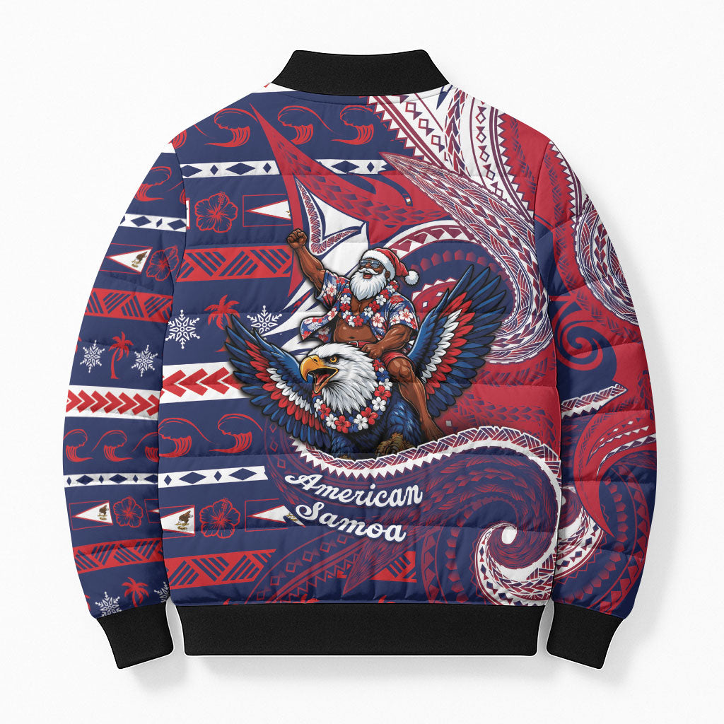 American Samoa Christmas Bomber Puffer Jacket Santa Riding Bald Eagle DT05 - Polynesian Pride