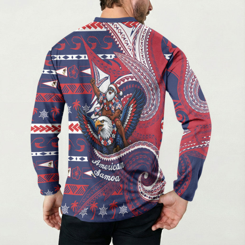 American Samoa Christmas Button Sweatshirt Santa Riding Bald Eagle DT05 - Polynesian Pride
