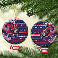 American Samoa Christmas Ceramic Ornament Santa Riding Bald Eagle DT05 Circle Navy - Polynesian Pride