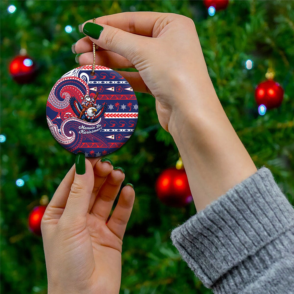 American Samoa Christmas Ceramic Ornament Santa Riding Bald Eagle DT05 - Polynesian Pride