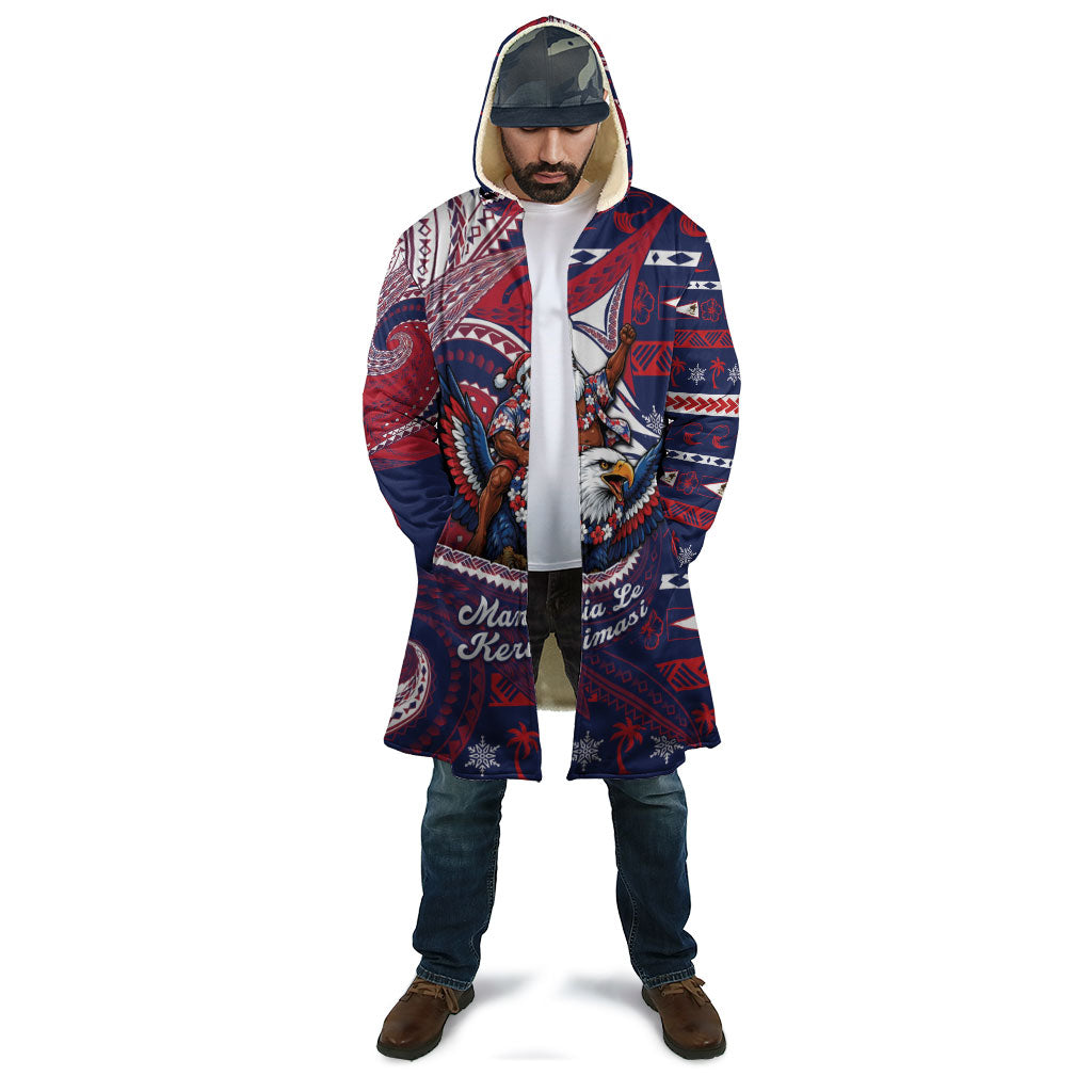 American Samoa Christmas Cloak Santa Riding Bald Eagle DT05 - Polynesian Pride