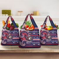 American Samoa Christmas Grocery Bag Santa Riding Bald Eagle DT05 3-pack One Size Navy - Polynesian Pride