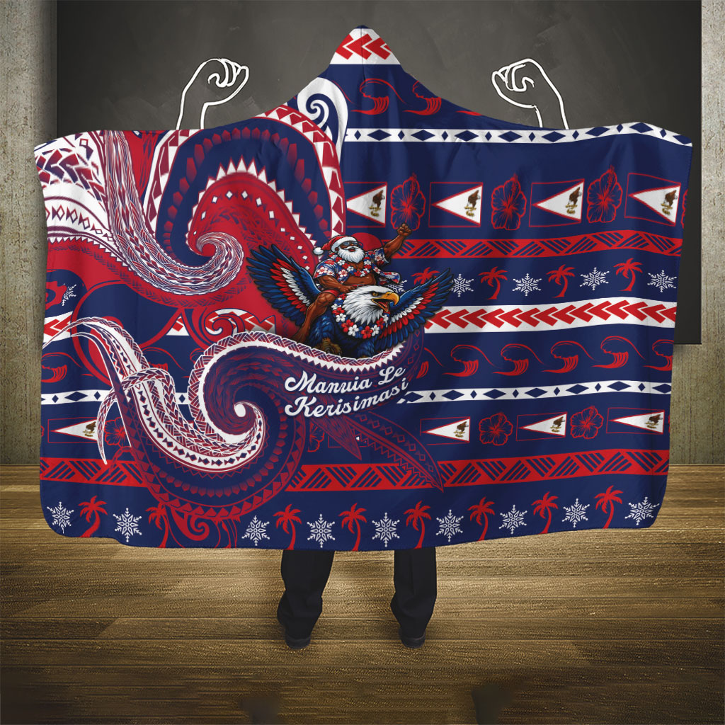 American Samoa Christmas Hooded Blanket Santa Riding Bald Eagle DT05 - Polynesian Pride