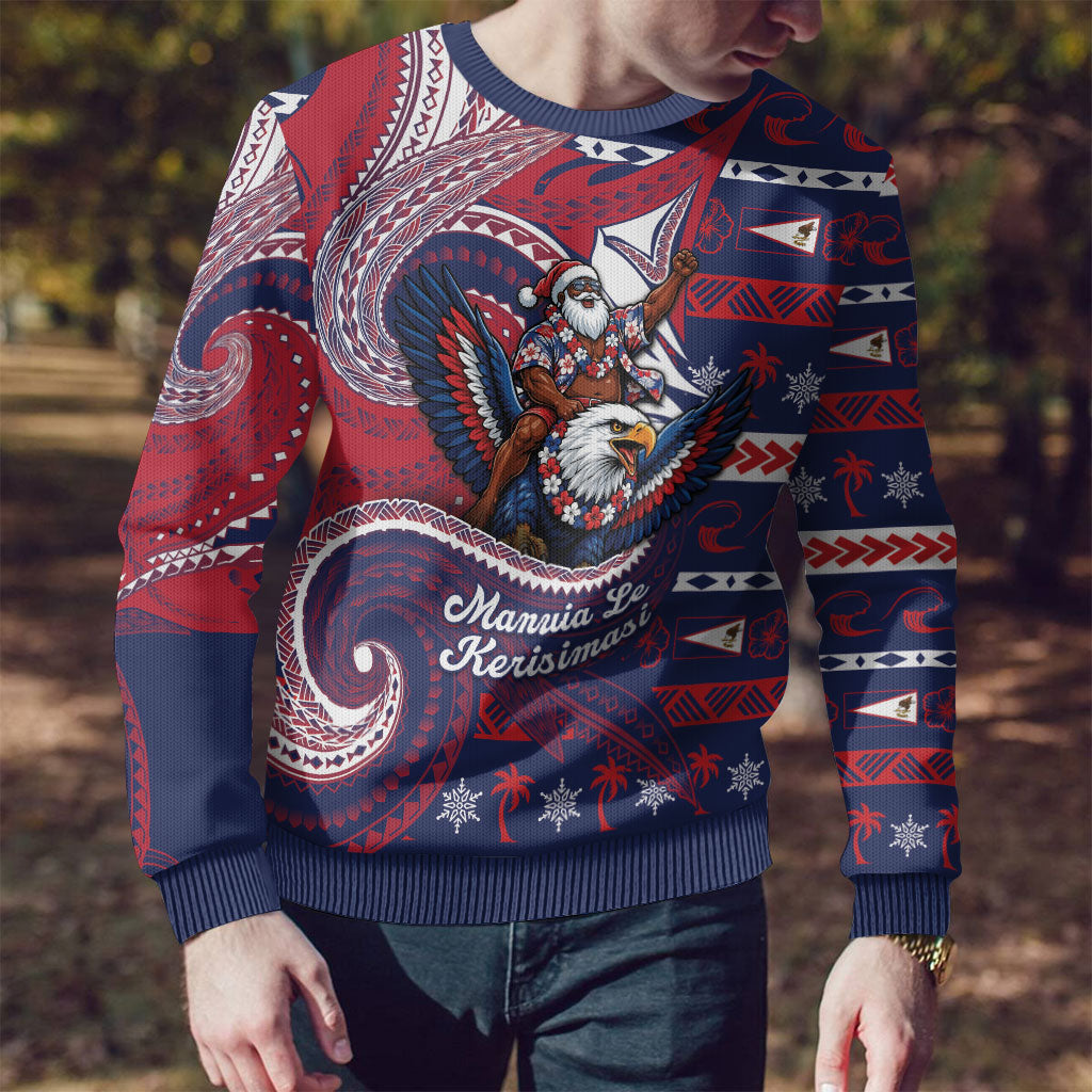 American Samoa Christmas Ugly Christmas Sweater Santa Riding Bald Eagle DT05 - Polynesian Pride