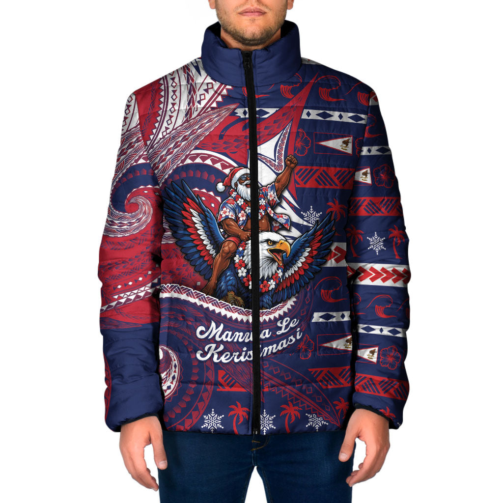 American Samoa Christmas Padded Jacket Santa Riding Bald Eagle DT05 Men Navy - Polynesian Pride