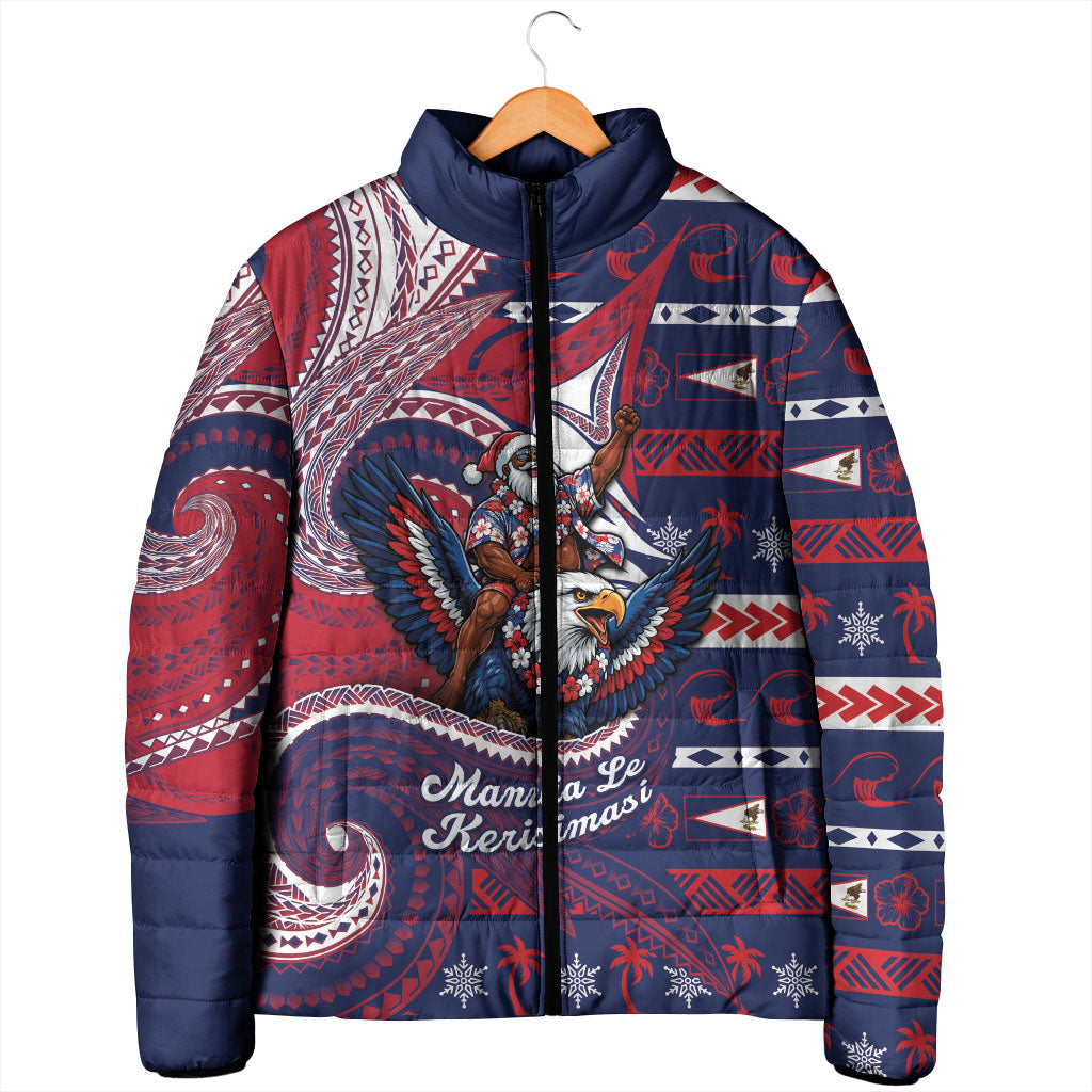 American Samoa Christmas Padded Jacket Santa Riding Bald Eagle DT05 - Polynesian Pride