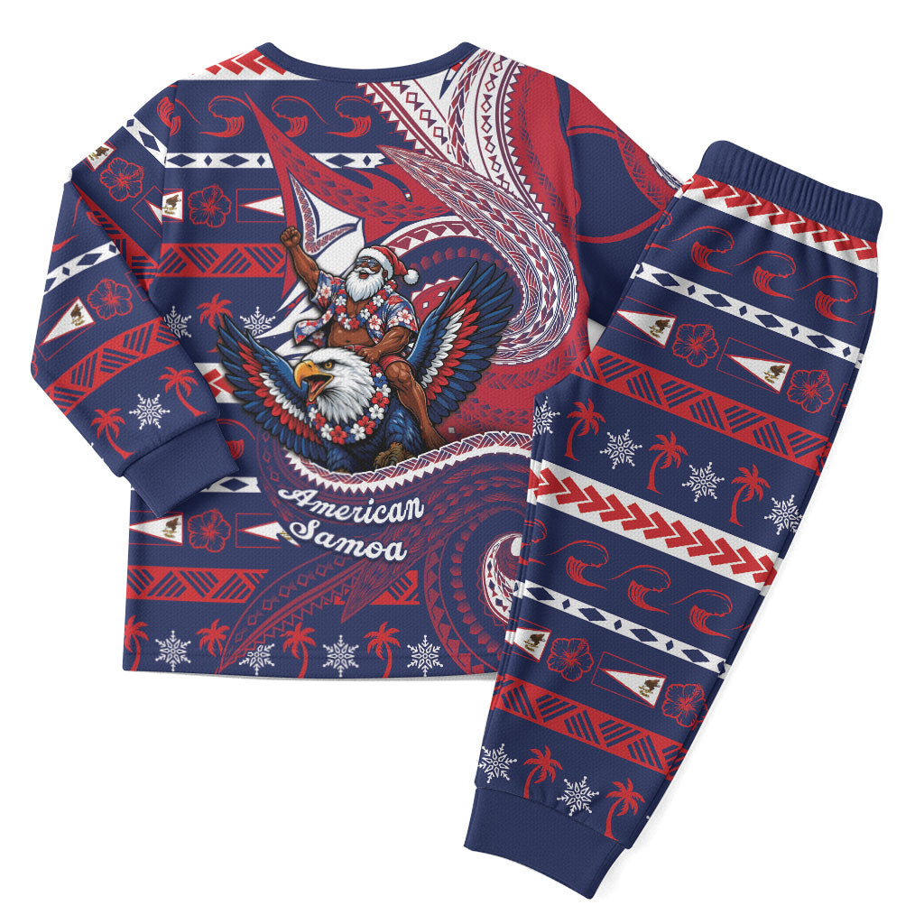 American Samoa Christmas Pajama Set Santa Riding Bald Eagle DT05 - Polynesian Pride