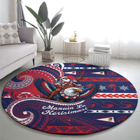 American Samoa Christmas Round Carpet Santa Riding Bald Eagle DT05 - Polynesian Pride