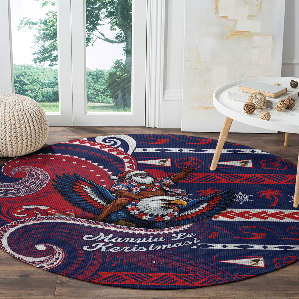 American Samoa Christmas Round Carpet Santa Riding Bald Eagle DT05 - Polynesian Pride