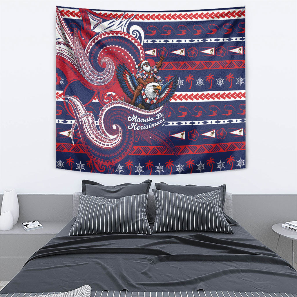 American Samoa Christmas Tapestry Santa Riding Bald Eagle DT05 - Polynesian Pride