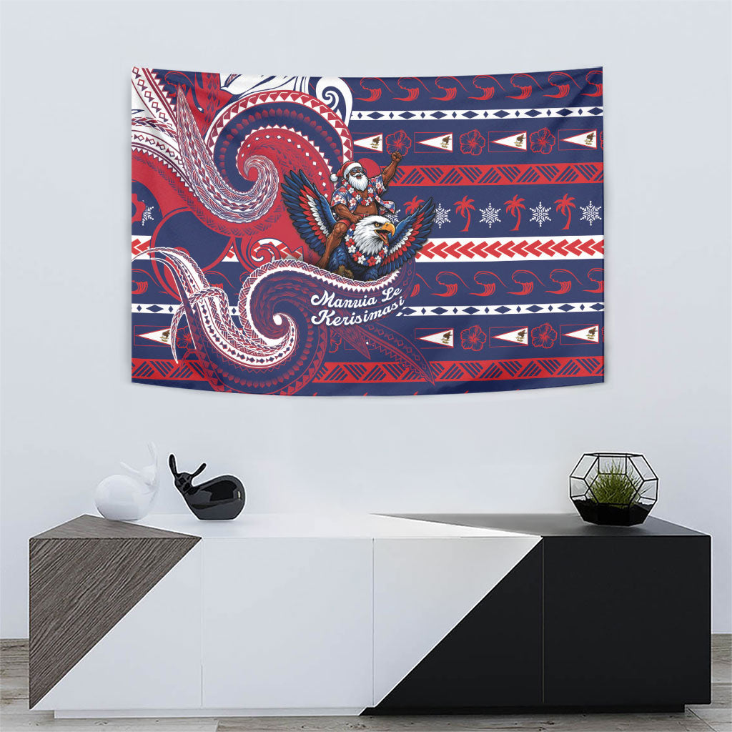 American Samoa Christmas Tapestry Santa Riding Bald Eagle DT05 - Polynesian Pride