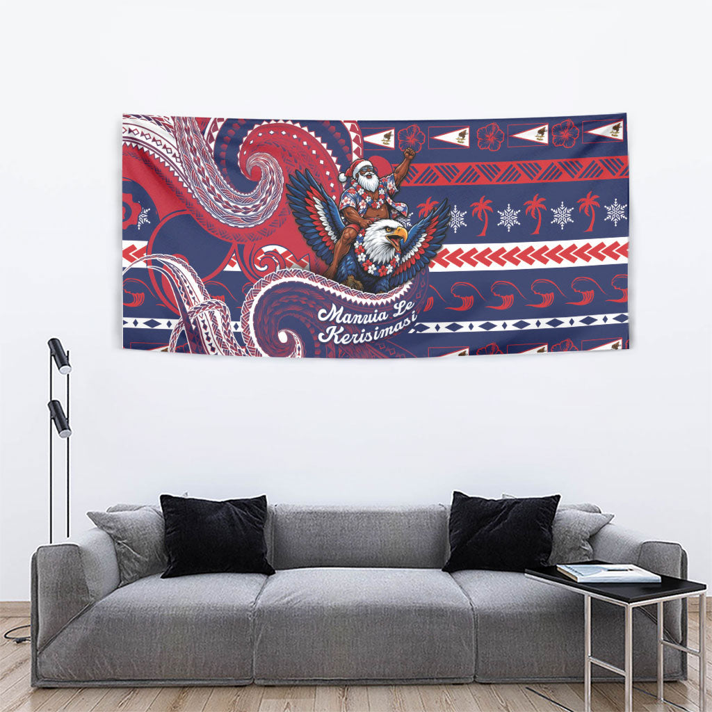 American Samoa Christmas Tapestry Santa Riding Bald Eagle DT05 - Polynesian Pride
