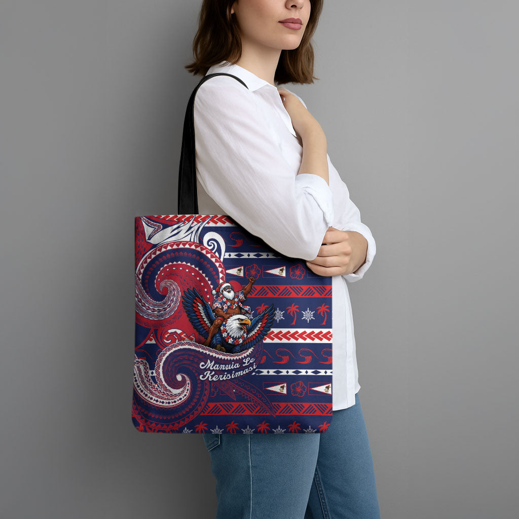 American Samoa Christmas Tote Bag Santa Riding Bald Eagle DT05 - Polynesian Pride