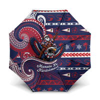 American Samoa Christmas Umbrella Santa Riding Bald Eagle DT05 One Size Folded 11.42 inch Opened Diameter 37.4 inch Navy - Polynesian Pride