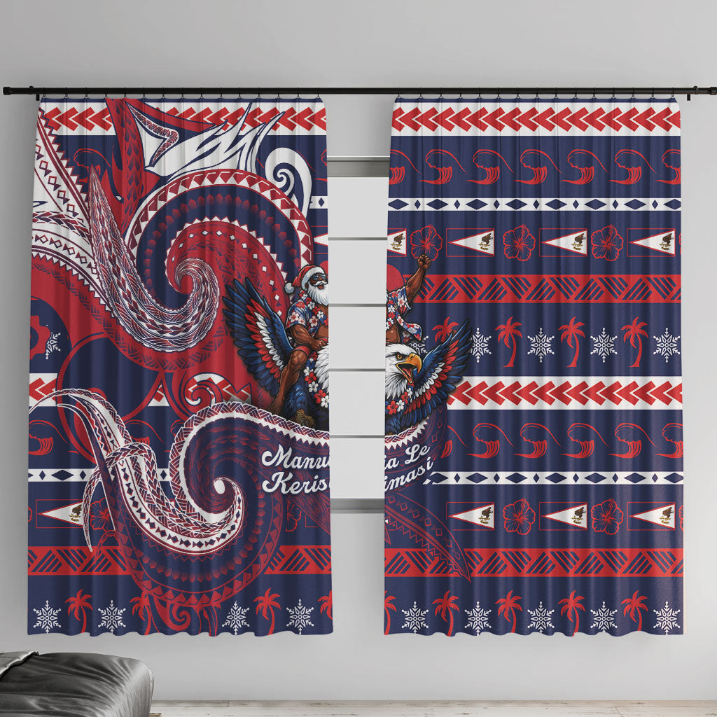 American Samoa Christmas Window Curtain Santa Riding Bald Eagle DT05 With Hooks Navy - Polynesian Pride