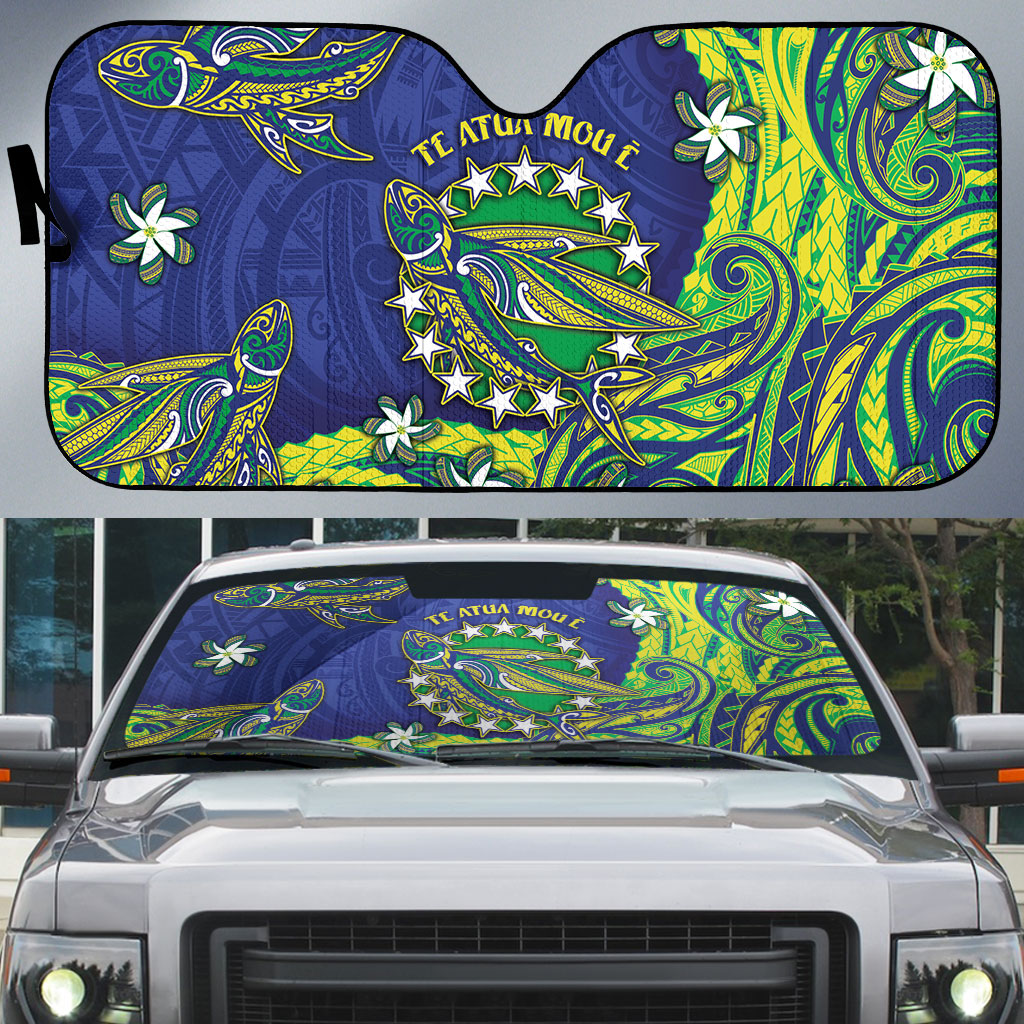 Cook Islands Language Week Auto Sun Shade Flying Fish 15 Stars Tribal Patterns