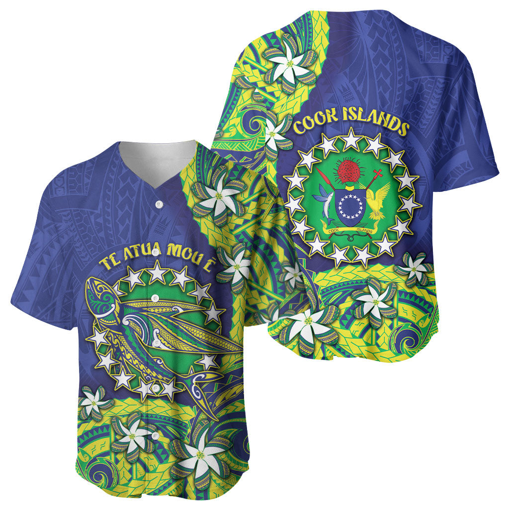 Cook Islands Language Week Baseball Jersey Flying Fish 15 Stars Tribal Patterns