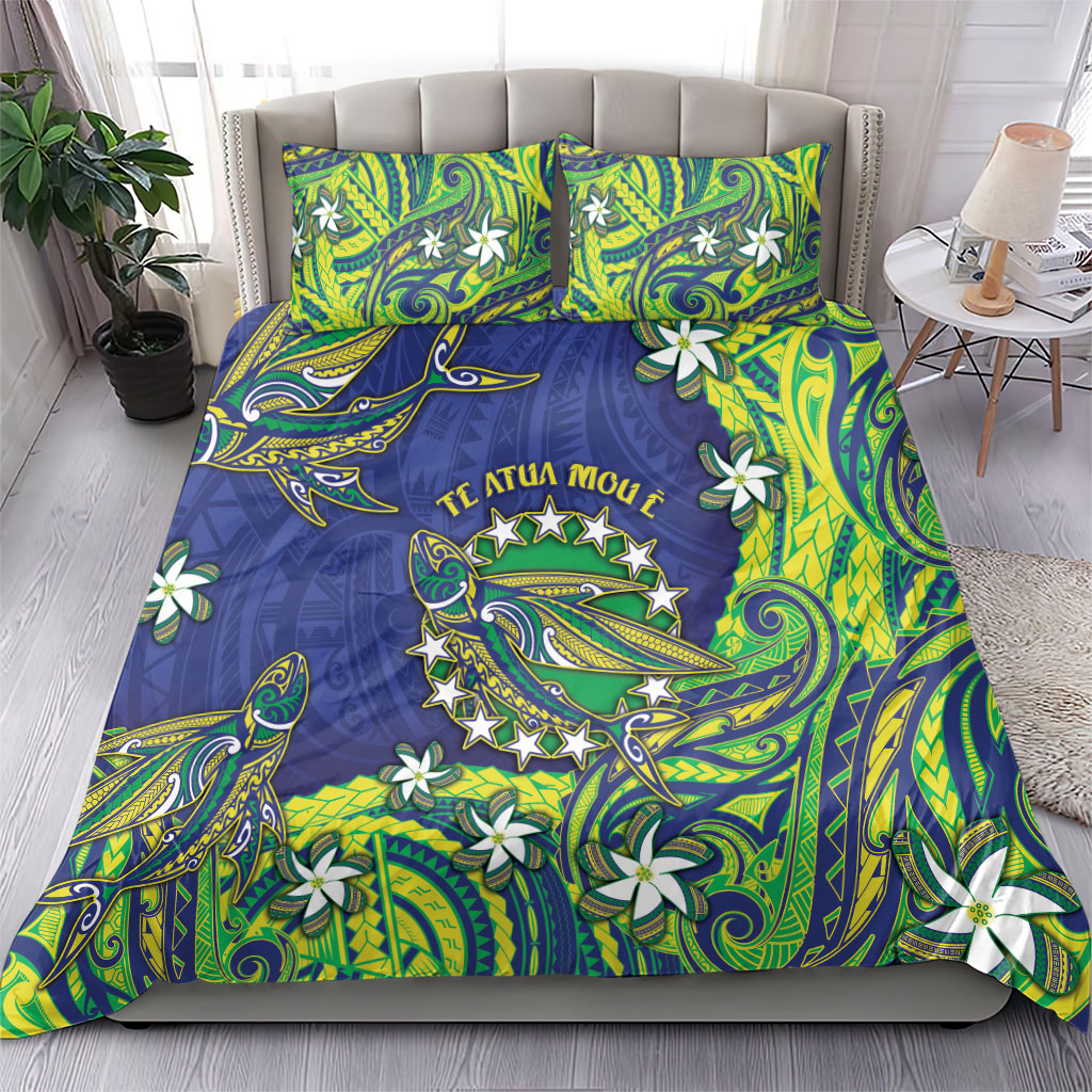 Cook Islands Language Week Bedding Set Flying Fish 15 Stars Tribal Patterns