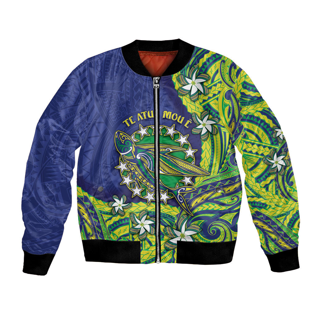 Cook Islands Language Week Bomber Jacket Flying Fish 15 Stars Tribal Patterns