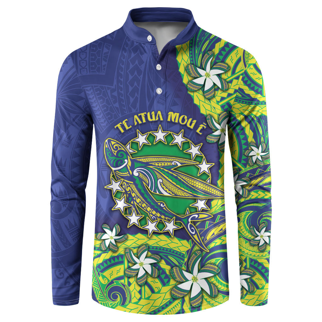 Cook Islands Language Week Button Sweatshirt Flying Fish 15 Stars Tribal Patterns