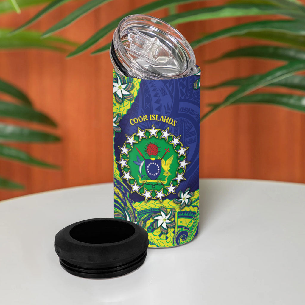 Cook Islands Language Week 4 in 1 Can Cooler Tumbler Flying Fish 15 Stars Tribal Patterns